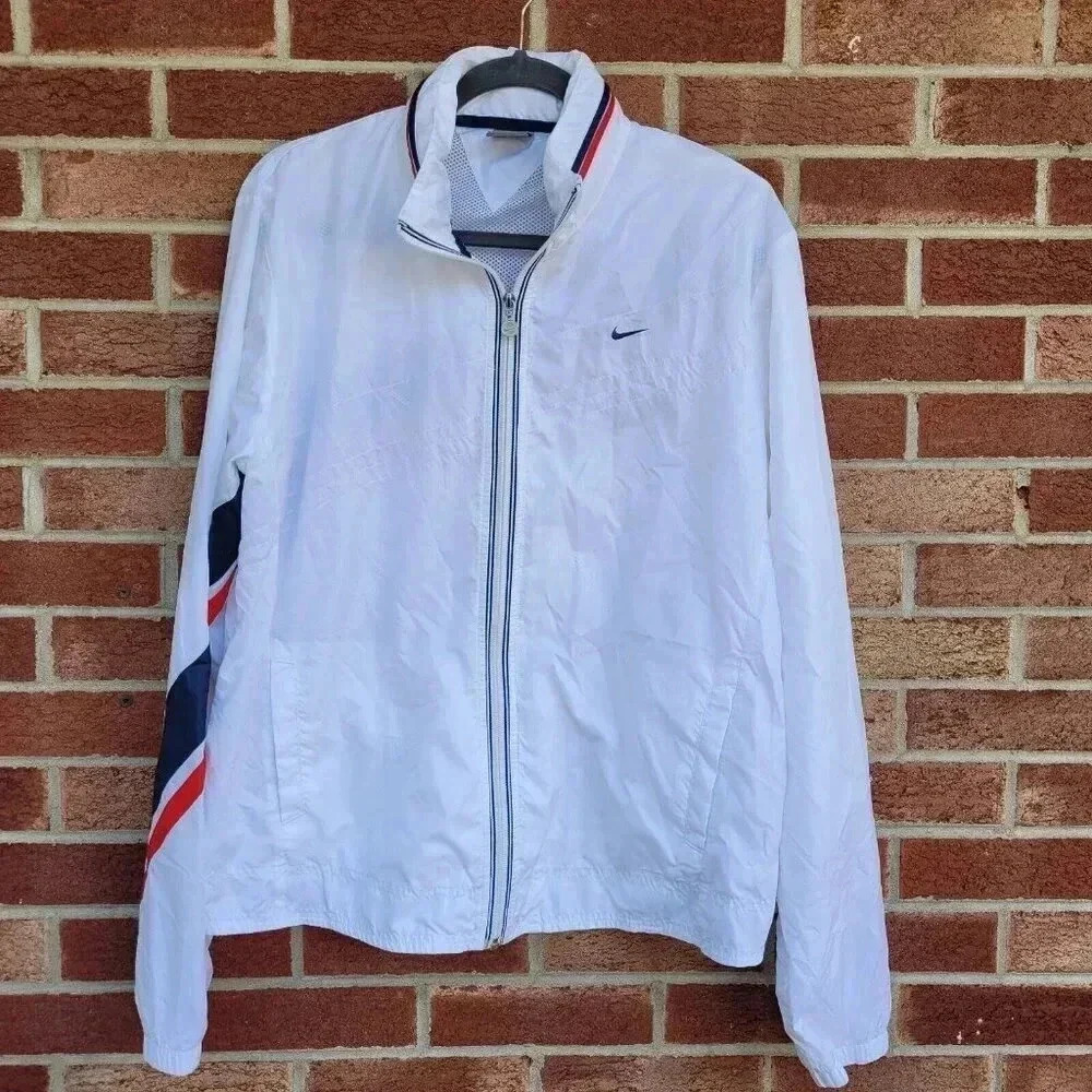 Nike Windbreaker Jacket Women's XXL (20-22) White Full Zip Hood